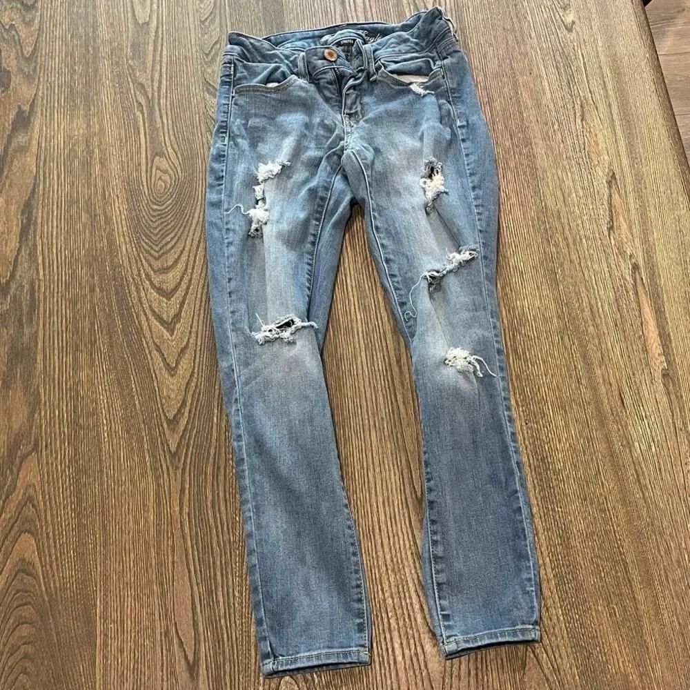American Eagle Jegging Jeans High Rise Stretch Distressed Medium Wash Blue Sz 4